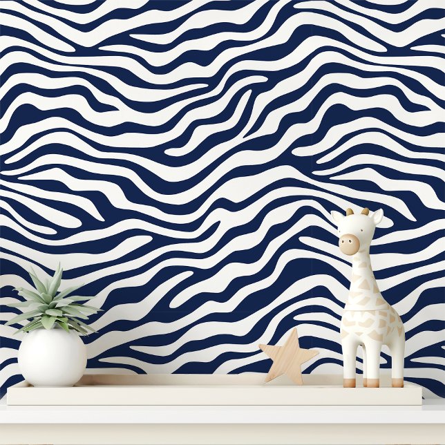 Navyblauw en wit zebrastreep behang (Creator heeft geüpload)