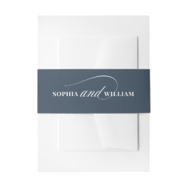 Navyblauw en Witte Calligrafie | Luxe Bruiloft Uitnodigingen Wikkel