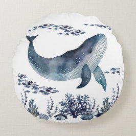 Navyblauw en witte walvis nautisch rond kussen