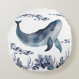 Navyblauw en witte walvis nautisch rond kussen