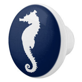 Navyblauw en Witte Zeepaardje Kust- Nautical Keram Keramische Knop
