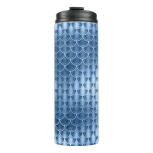 Navyblauw en zilver glitter zeemeermin schubbenpat thermosbeker