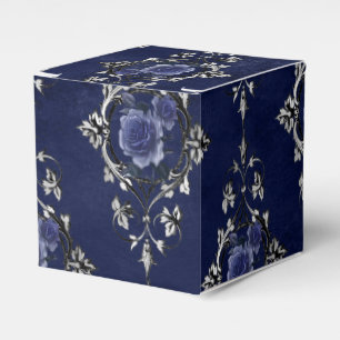 Navyblauw en zilver Victoriaanse bloemendamask Bedankdoosjes