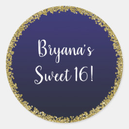 Navyblauw Gedompeld Goud Glitters Glam Glitter Fee Ronde Sticker