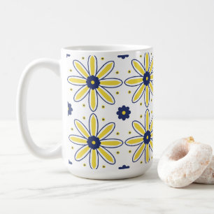 Navyblauw & Geel Mediterraan Madeliefjesteegsel Koffiemok