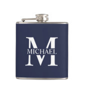 Navyblauw gepersonaliseerde monogram en naamfles heupfles (Voorkant)