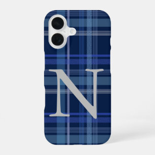 Navyblauw geruit Schotlandse ruit Cute Retro Monog iPhone 16 Hoesje