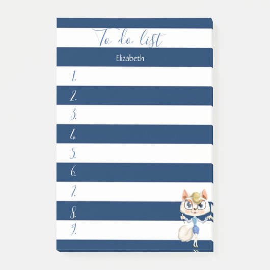 Navyblauw gestreept, Kitty, takenlijst Post-it® Notes (Voorkant)