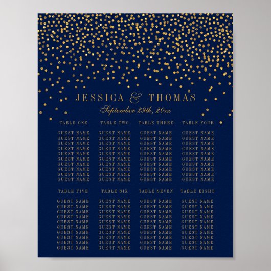 Navyblauw & Glam Goud Confetti Trouwstoelen Poster (Voorkant)