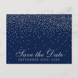Navyblauw & Glam Zilver Confetti Save The Date Aankondigingskaart