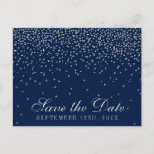 Navyblauw & Glam Zilver Confetti Save The Date Aankondigingskaart (Voorkant)