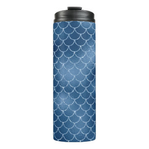 Navyblauw glinsterend zeemeermin schubbenpatroon thermosbeker