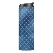 Navyblauw glinsterend zeemeermin schubbenpatroon thermosbeker (Gedraaid links)