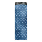 Navyblauw glinsterend zeemeermin schubbenpatroon thermosbeker (Achterkant)
