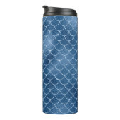 Navyblauw glinsterend zeemeermin schubbenpatroon thermosbeker (Geroteerd rechts)