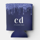 Navyblauw glinsterende druppels witte monogram naa blikjeskoeler (Achterkant)