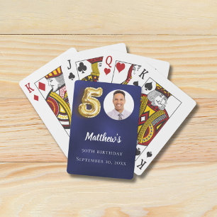 Navyblauw goud 50ste foto verjaardagsfeestje pokerkaarten