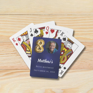 Navyblauw goud 80ste foto verjaardagsfeestje pokerkaarten