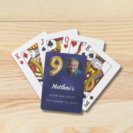 Navyblauw goud 90ste foto verjaardagsfeestje pokerkaarten