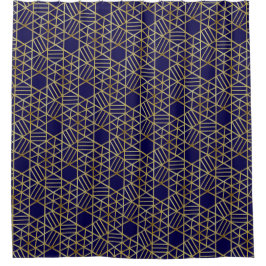 Navyblauw & Goud Abstract Geometrisch Patroon Luxe Douchegordijn