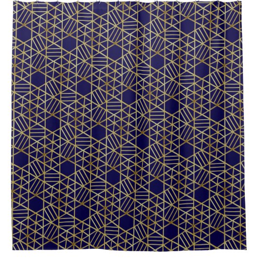 Navyblauw & Goud Abstract Geometrisch Patroon Luxe Douchegordijn (Voorkant)