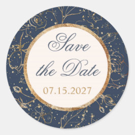 Navyblauw, goud, confetti Save the Date Ronde Sticker