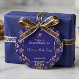 Navyblauw & goud folie damast productlabel bedankjes labels