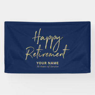 Navyblauw & Goud Gelukkig Pensioen Feest Spandoek