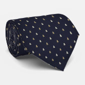 Navyblauw & Goud Kleine Kerstbomen Stropdas (Opgerold)