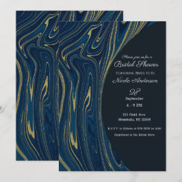 Navyblauw & Goud Moderne Glam Marmeren Bruidsdouch Kaart
