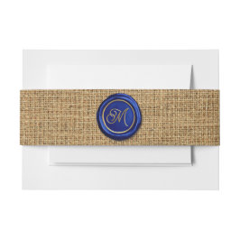 Navyblauw & Goud Monogram Waszegel Rustieke Jute Uitnodigingen Wikkel