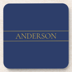 Navyblauw & Goud Naam Achternaam of Bedrijfsnaam  Bier Onderzetter