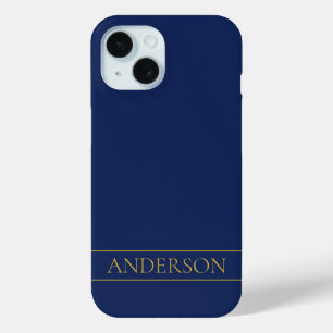 Navyblauw & Goud Naam Achternaam of Bedrijfsnaam iPhone 15 Case