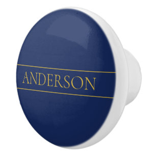 Navyblauw & Goud Naam Achternaam of Bedrijfsnaam Keramische Knop