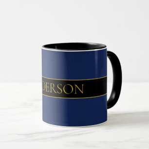 Navyblauw & Goud Naam Achternaam of Bedrijfsnaam Mok