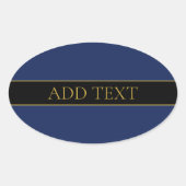 Navyblauw & Goud Naam Achternaam of Bedrijfsnaam Ovale Sticker (Voorkant)