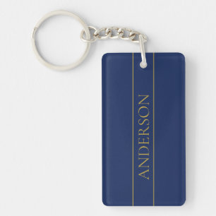 Navyblauw & Goud Naam Achternaam of Bedrijfsnaam Sleutelhanger
