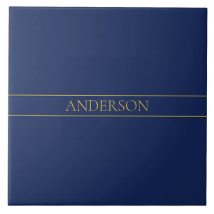 Navyblauw & Goud Naam Achternaam of Bedrijfsnaam Tegeltje