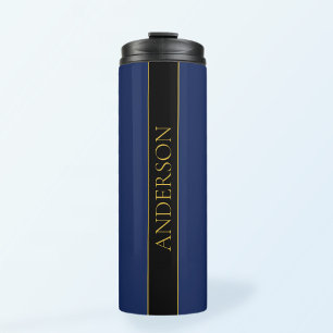 Navyblauw & Goud Naam Achternaam of Bedrijfsnaam Thermosbeker