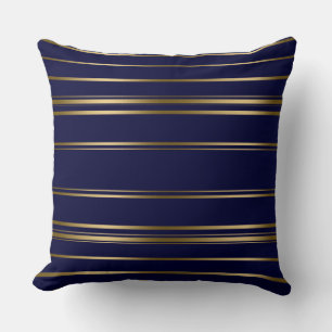 Navyblauw & Goud Strepenpatroon Fleece Deken Kussen