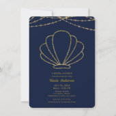 Navyblauw & Goud Zee Schelp Zeemeermin Bruidsdouch Kaart (Voorkant)