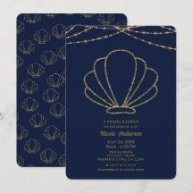 Navyblauw & Goud Zee Schelp Zeemeermin Bruidsdouch