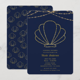 Navyblauw & Goud Zee Schelp Zeemeermin Bruidsdouch Kaart
