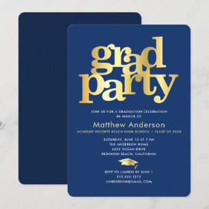 Navyblauw Gouden Afstudeerhoed Vet Lettertype Mini Kaart