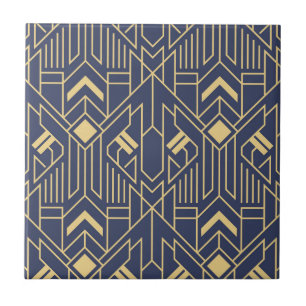 Navyblauw Gouden Art Deco Geometrisch Patroon Tegeltje