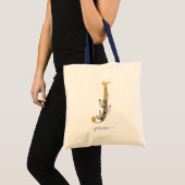 Navyblauw Gouden Blad Moderne Monogram Letter "J" Tote Bag (Voorkant (product))