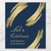Navyblauw Gouden Chic Verjaardag Wijn Etiket (Enkel label)