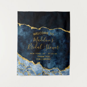 Navyblauw Gouden Folie Agate Bruiloft Feest Welkom Wandkleed