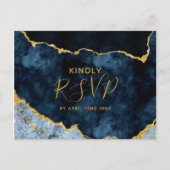 Navyblauw Gouden Folie Agate Huwelijksmaaltijd Keu Uitnodiging Briefkaart (Voorkant)