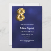 Navyblauw gouden foto 80ste verjaardag kaart (Voorkant)